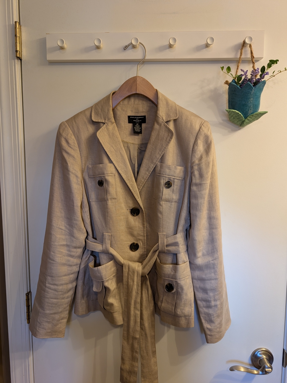 Philosophy Neutral Beige Linen Belted Blazer